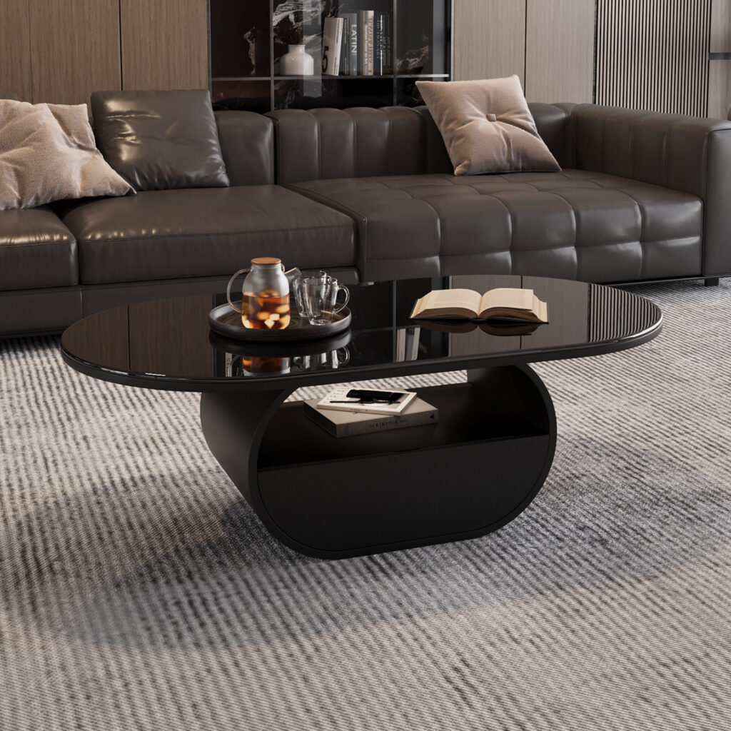 Modern Minimalist oval Tempered Glass Coffee Table - Coffee table - QONKA HOME
