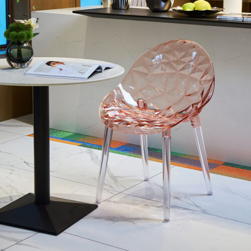 Diamond Textured Transparent PC Dining Chair Modern Crystal Clear Accent Chair Lightweight Plastic Side Chair for Dining R...