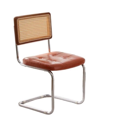 Cantilever Dining Chair PP Rattan Backrest Upholstered PU Seat Chrome Metal Frame Mid-Century Modern Side Chair - Dining c...