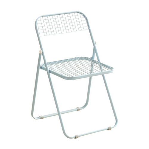 Grid Metal Folding Dining Chair Breathable Iron Mesh Side Chair Portable Stackable Leisure Chair for Balcony Cafe Home - D...