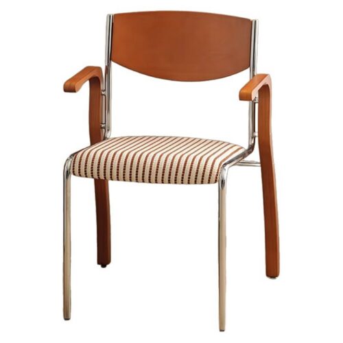 Armrest Dining Chair Q195 Carbon Steel Frame Multi‑layer Solid Wood Back Padded Seat Side Chair for Home Office Cafe - D...