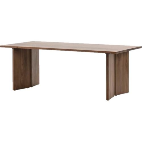Solid Pine Wood Rectangular Dining Table, Double‑Panel Pedestal Base, Walnut Finish Wooden Dinner Table for Dining Room ...