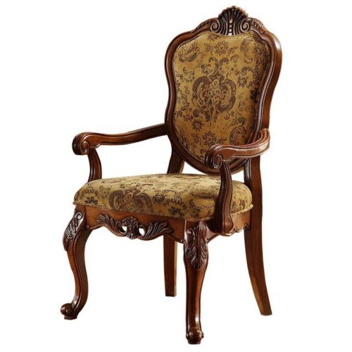Vintage Carved Rubber Wood Arm Dining Chair Floral Fabric Upholstered Side Chair for Dining Room Hotel - Dining chair - QO...