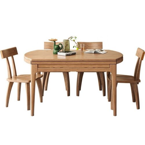 Solid Ash Wood Extendable Dining Table Round to Oval Foldable Expandable Dinner Table for Home Dining Room - Dining table ...