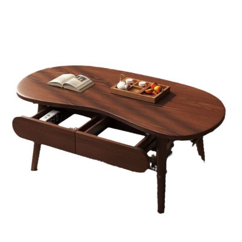 Irregular Solid Wood Coffee Table With Drawers, Organic Curved Storage Center Table Cashew‑Shaped - Coffee table - QONKA...