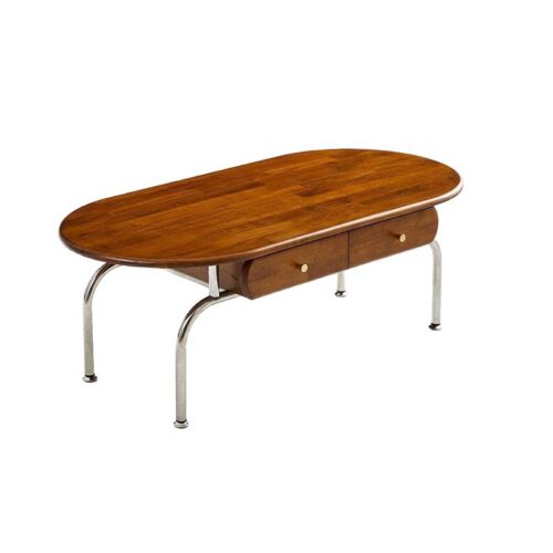 Mid‑Century Wood TV Stand & Coffee Table Set, Retro Solid Wood Storage Entertainment Unit With Metal Legs - Coffee ...