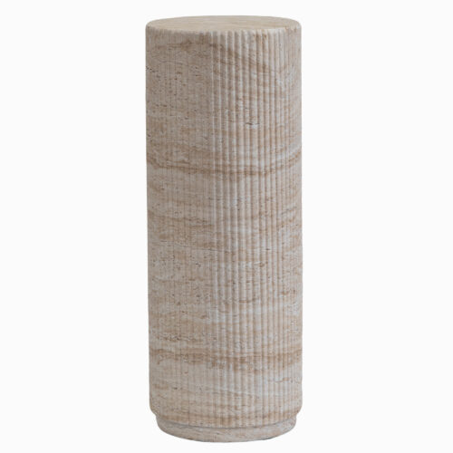 Round Coffee Table & Roman Column Side End Table With Faux Travertine Texture - Coffee table - QONKA HOME