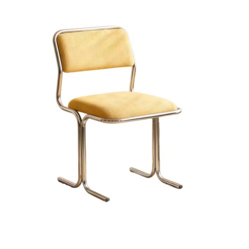 Bauhaus Style Dining Chair with Polished Stainless Steel Frame & Linen Fabric Upholstery - Dining chair - QONKA HOME