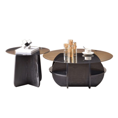 Modern Nested Round Coffee Table Set MDF Base Tempered Glass Top With Storage - Bedside table - QONKA HOME