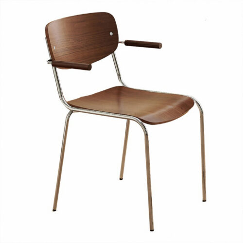 Vintage Dining Chair Electroplated Metal Frame Solid Wood Seat & Backrest Armchair - Dining chair - QONKA HOME