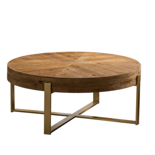 Contemporary Solid Wood Coffee Table on Gold Metal Cross Base - Coffee table - QONKA HOME