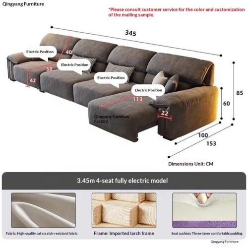 Electric Reclining Chenille Fabric Sofa 3 Seater Straight Row Cloud Lazy Sofa Adjustable Backrest Living Room Furniture - ...