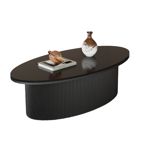 Oval Sintered Stone Coffee Table Black Fluted Wave Pedestal - Coffee table - QONKA HOME