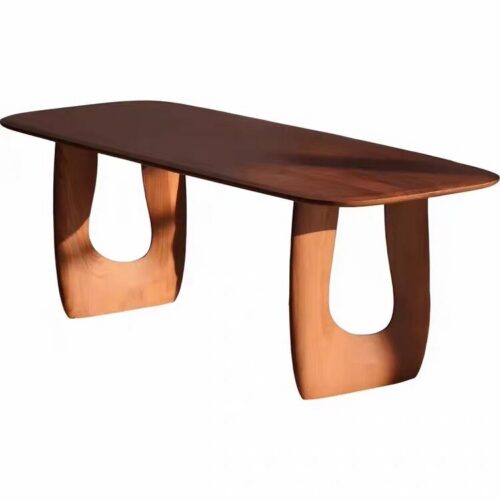 Solid Pine Wood Dining Table Irregular Cut‑out Leg Rectangular Dining Table Mid‑Century Modern Art Dining Table for Ho...