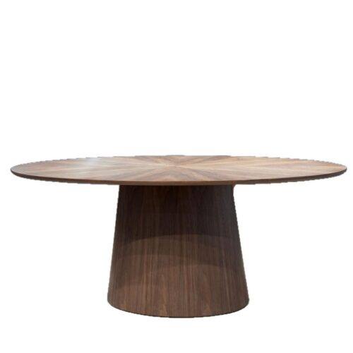Oval Solid Wood Dining Table Sunburst Veneer Inlay Tapered Pedestal Base Mid‑Century Modern Dining Table for Home Dining...