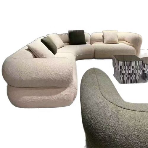 Curved L-Shaped Lambswool Fabric Reclining Sofa - Sofa - QONKA HOME