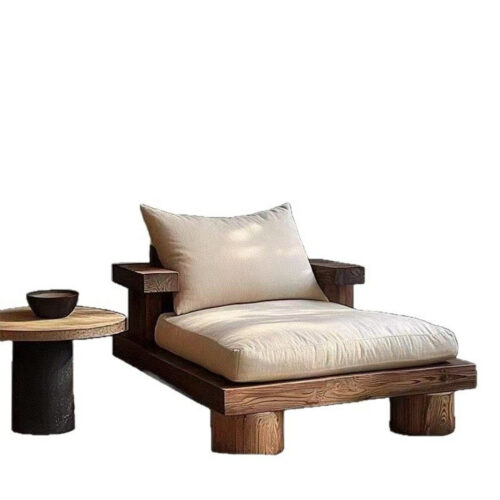 Wabi-sabi-style Single-seater Wooden Sofa Chair - Living room furniture - QONKA HOME