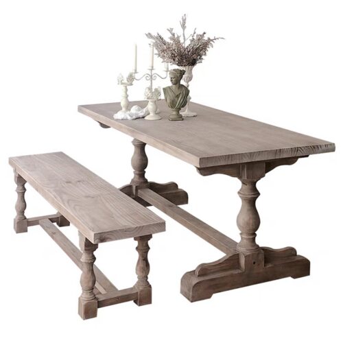 Rectangular Solid Pine Dining Table Turned Pedestal Base Vintage Distressed Farmhouse Dining Table - Dining table - QONKA ...