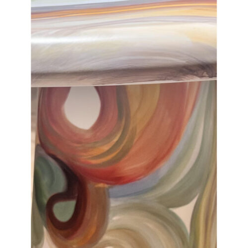 Round Solid Ash Wood Dining Table Art Marbled Swirl Finish Conical Pedestal Base Contemporary Designer Dining Table - Dini...