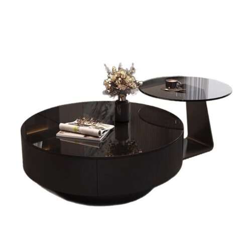 Round Black Glass Storage Nesting Coffee Table Set - Coffee table - QONKA HOME