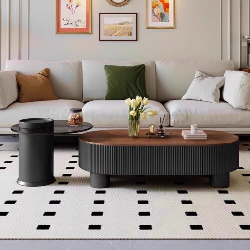 Curved Frame Wooden Nesting Coffee Table Set With Storage Drawer - Coffee table - QONKA HOME