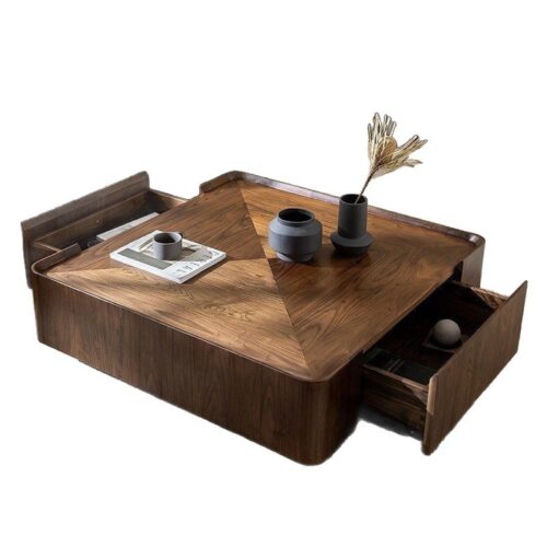 Walnut Solid Wood Storage Square Coffee Table - Coffee table - QONKA HOME