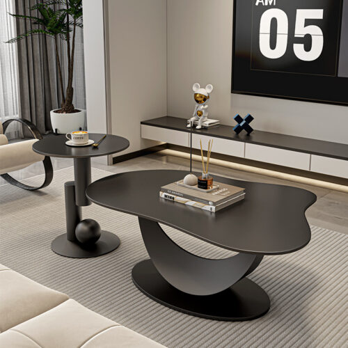 Modern Irregular Cloud Sintered Stone Coffee Table&Artistic Geometric Metal Frame side table - Coffee table - QONKA HOME