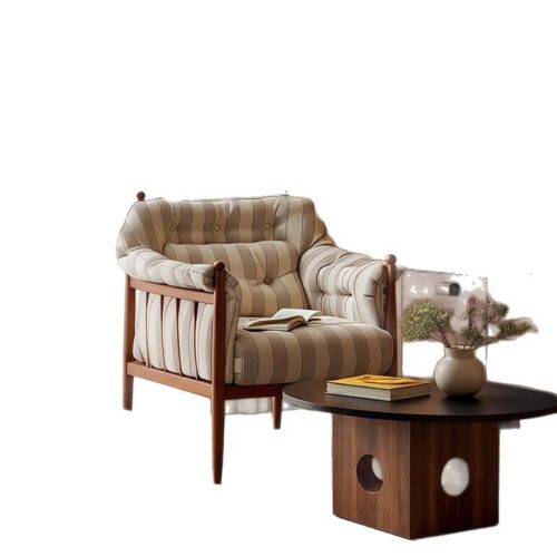 Striped Fabric Mid-Century Leisure Chair - Living room furniture - QONKA HOME