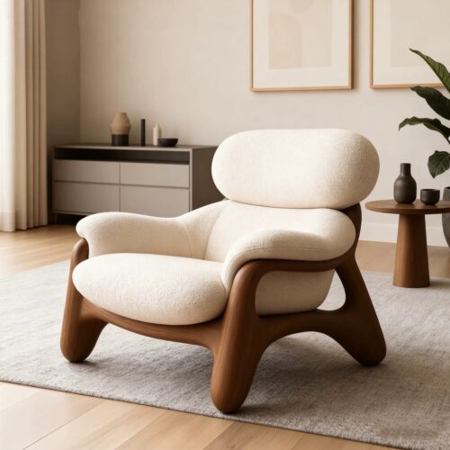 New Chinese Style Walnut Wood Single Sofa Chair - Living room furniture - QONKA HOME
