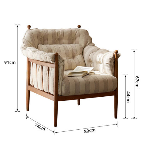 Striped Fabric Mid-Century Leisure Chair - Living room furniture - QONKA HOME