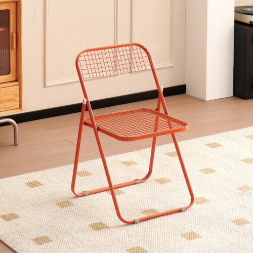 Grid Metal Folding Dining Chair Breathable Iron Mesh Side Chair Portable Stackable Leisure Chair for Balcony Cafe Home - D...