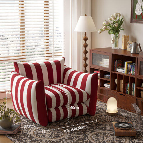 American red and white striped single sofa - Living room furniture - QONKA HOME
