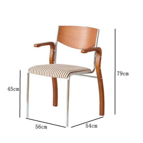 Armrest Dining Chair Q195 Carbon Steel Frame Multi‑layer Solid Wood Back Padded Seat Side Chair for Home Office Cafe - D...