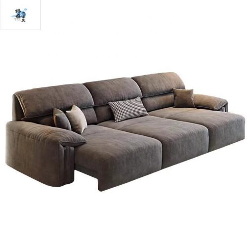 Electric Reclining Chenille Fabric Sofa 3 Seater Straight Row Cloud Lazy Sofa Adjustable Backrest Living Room Furniture - ...