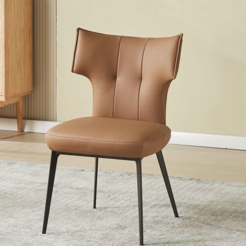 Modern Wingback Dining Chair Cat‑Scratch‑Resistant Faux Leather Upholstered Side Chair with Black Metal Legs for Home ...
