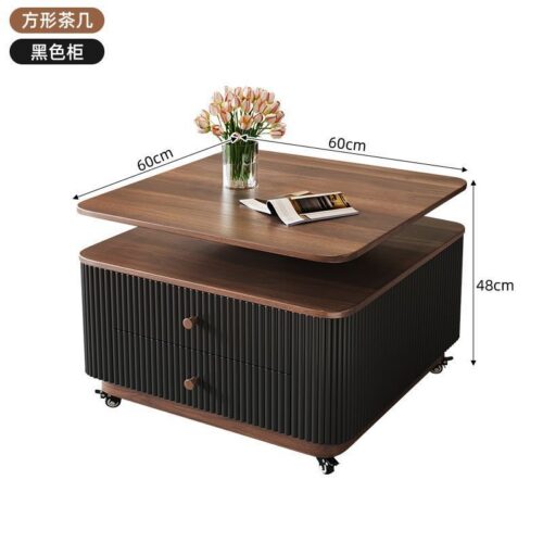 French Walnut Coffee Table Set  with Fluted Storage Drawer - Coffee table - QONKA HOME