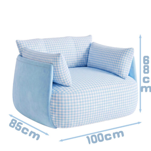 Blue Checkered Single Armchair - Living room furniture - QONKA HOME