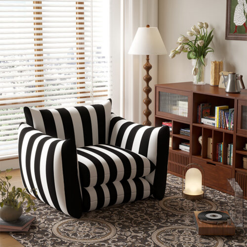 American red and white striped single sofa - Living room furniture - QONKA HOME