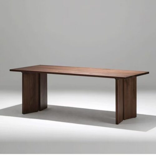 Solid Pine Wood Rectangular Dining Table, Double‑Panel Pedestal Base, Walnut Finish Wooden Dinner Table for Dining Room ...