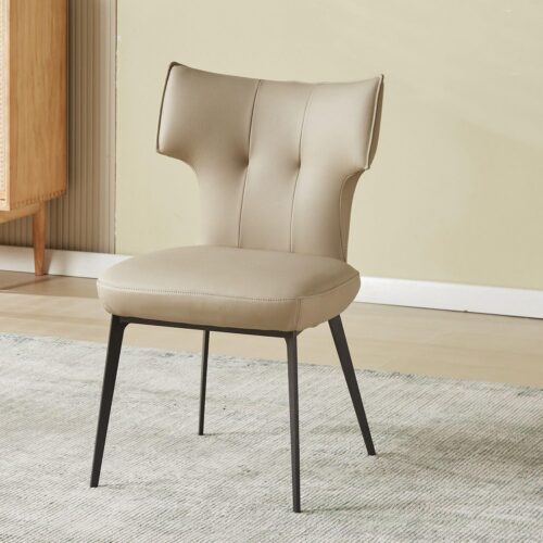Modern Wingback Dining Chair Cat‑Scratch‑Resistant Faux Leather Upholstered Side Chair with Black Metal Legs for Home ...
