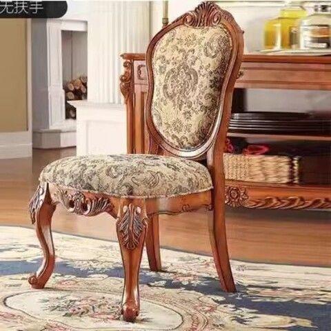 Vintage Carved Rubber Wood Arm Dining Chair Floral Fabric Upholstered Side Chair for Dining Room Hotel - Dining chair - QO...