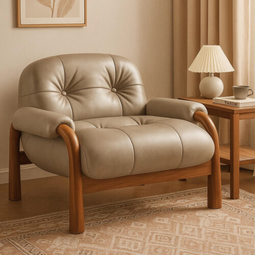 Wabi-sabi-style Solid Wood Single-Seater Sofa Chair - Living room furniture - QONKA HOME