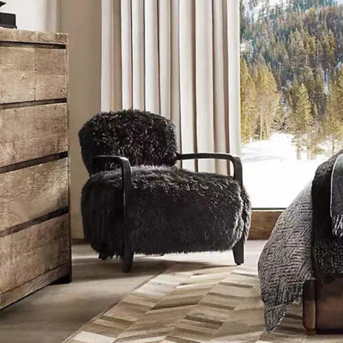 Vintage-Style Lambswool Sofa, Solid Wood, for Home Use in Living Rooms - Living room furniture - QONKA HOME