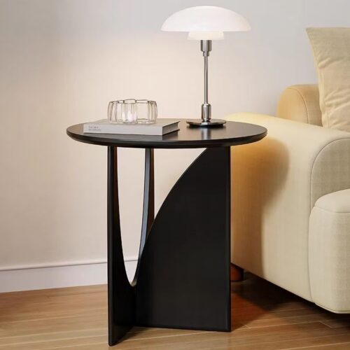 Modern Creative Solid Wood Round Side Table Hollow Design Accent End Table for Sofa Side - Bedside table - QONKA HOME
