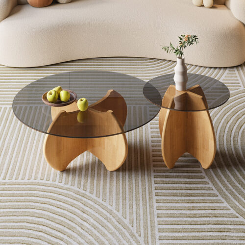 Rubber Wood Base Tempered Smoked Glass Top Multi‑Color Optional Irregular Artistic Leg Round Nesting side Table - Bedsid...