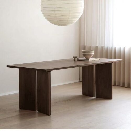 Solid Pine Wood Rectangular Dining Table, Double‑Panel Pedestal Base, Walnut Finish Wooden Dinner Table for Dining Room ...