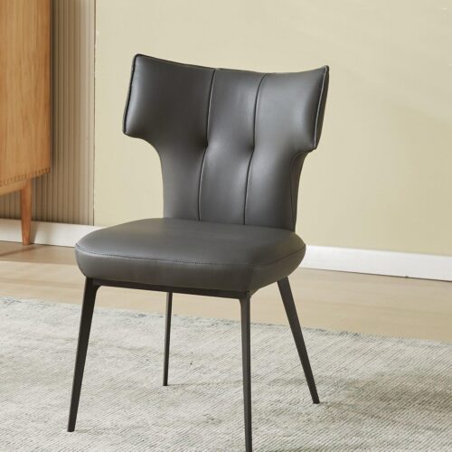 Modern Wingback Dining Chair Cat‑Scratch‑Resistant Faux Leather Upholstered Side Chair with Black Metal Legs for Home ...