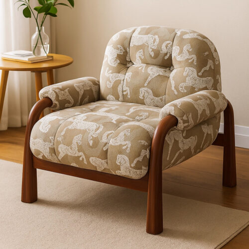 Wabi-sabi-style Solid Wood Single-Seater Sofa Chair - Living room furniture - QONKA HOME