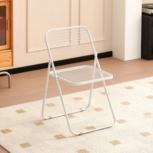 Grid Metal Folding Dining Chair Breathable Iron Mesh Side Chair Portable Stackable Leisure Chair for Balcony Cafe Home - D...