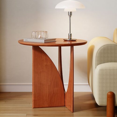 Modern Creative Solid Wood Round Side Table Hollow Design Accent End Table for Sofa Side - Bedside table - QONKA HOME